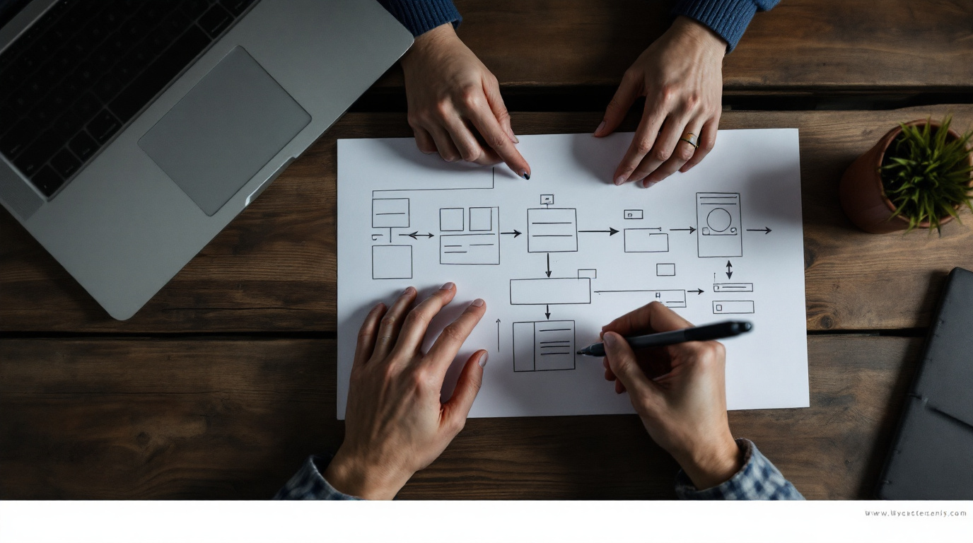 Designer sketching a website wireframe at a Missouri studio desk