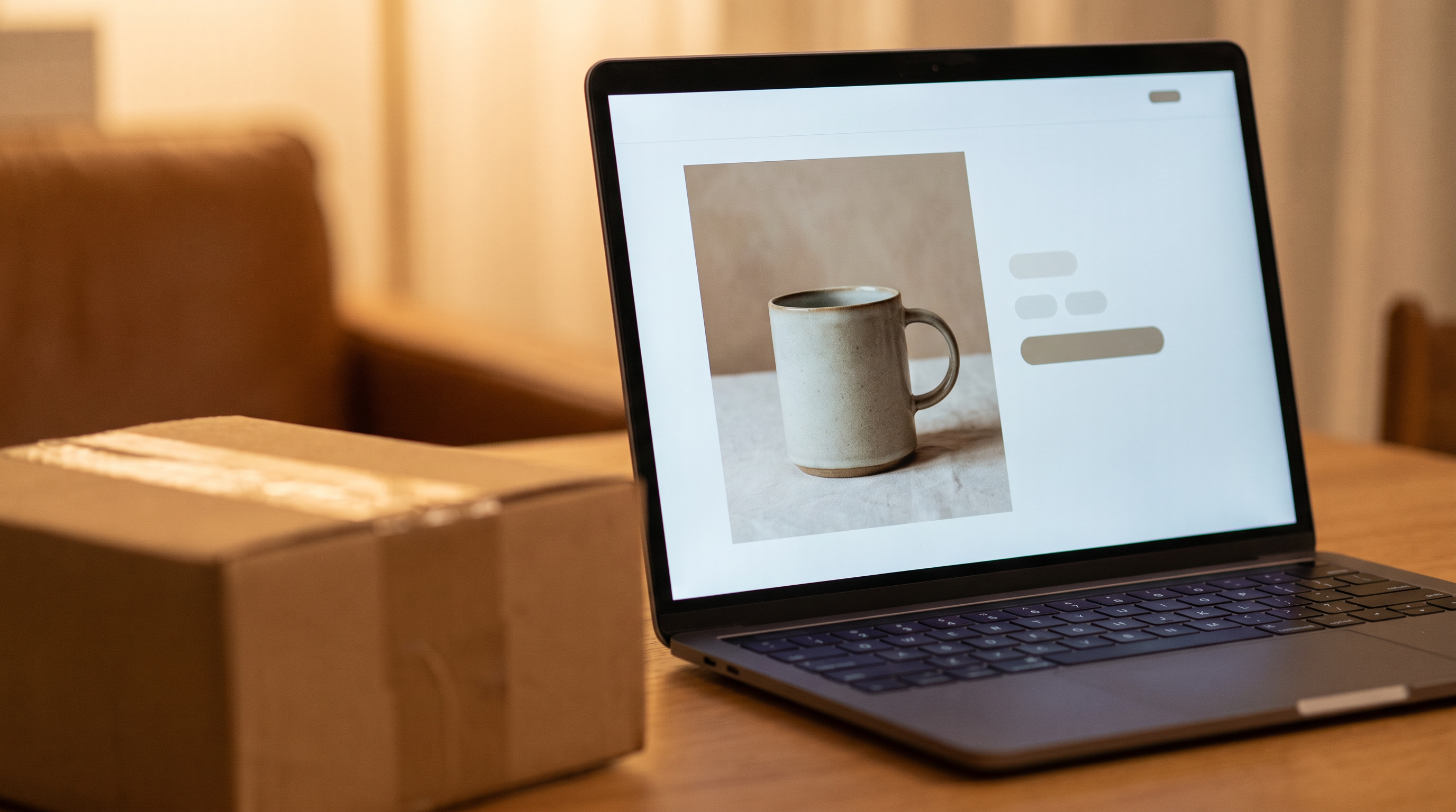 Online store product catalog with add-to-cart buttons on a laptop