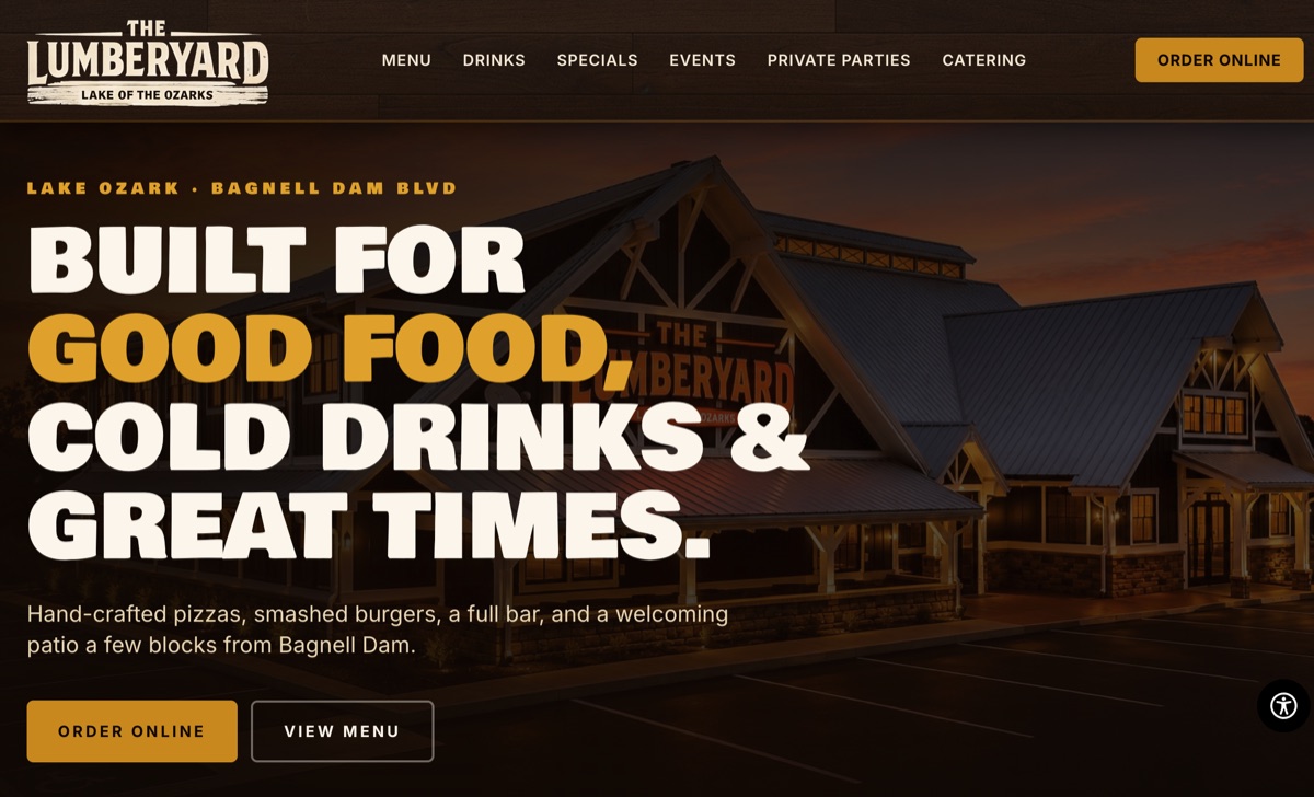 The Lumber Yard restaurant website by EiQ Interactive
