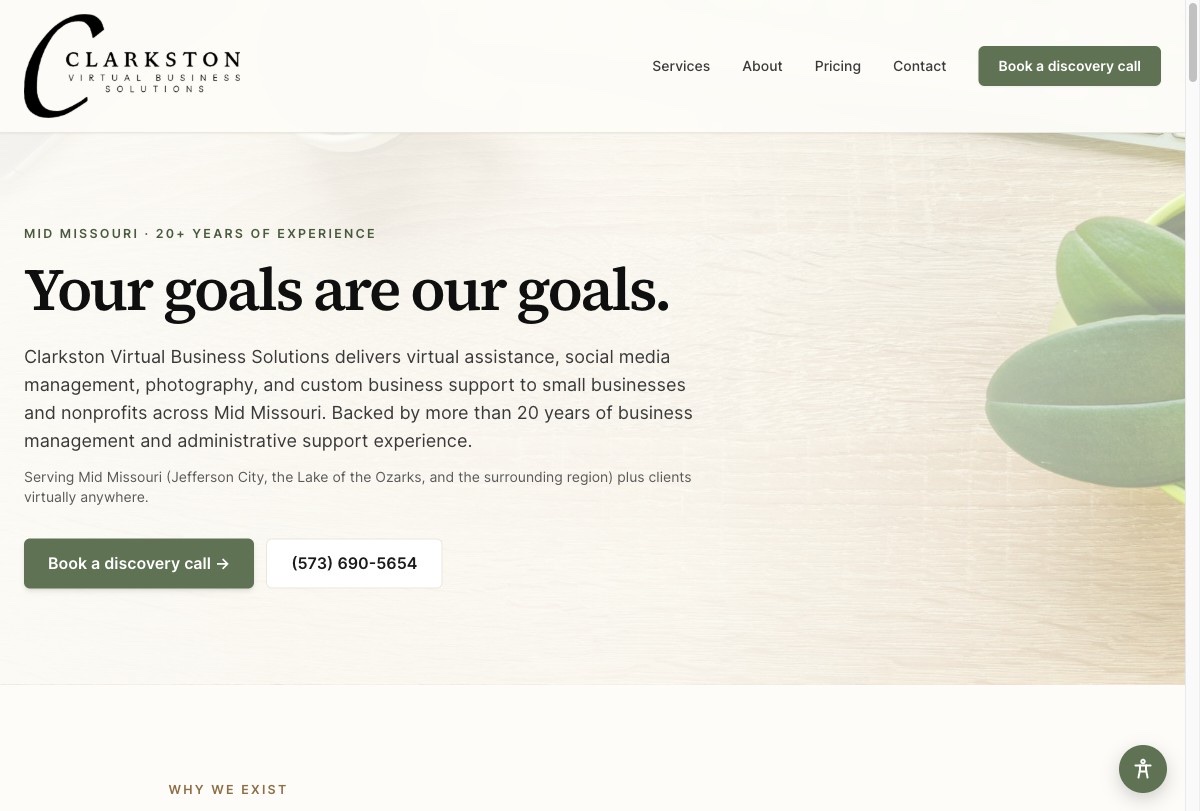Clarkston Virtual Business Solutions website by EiQ Interactive
