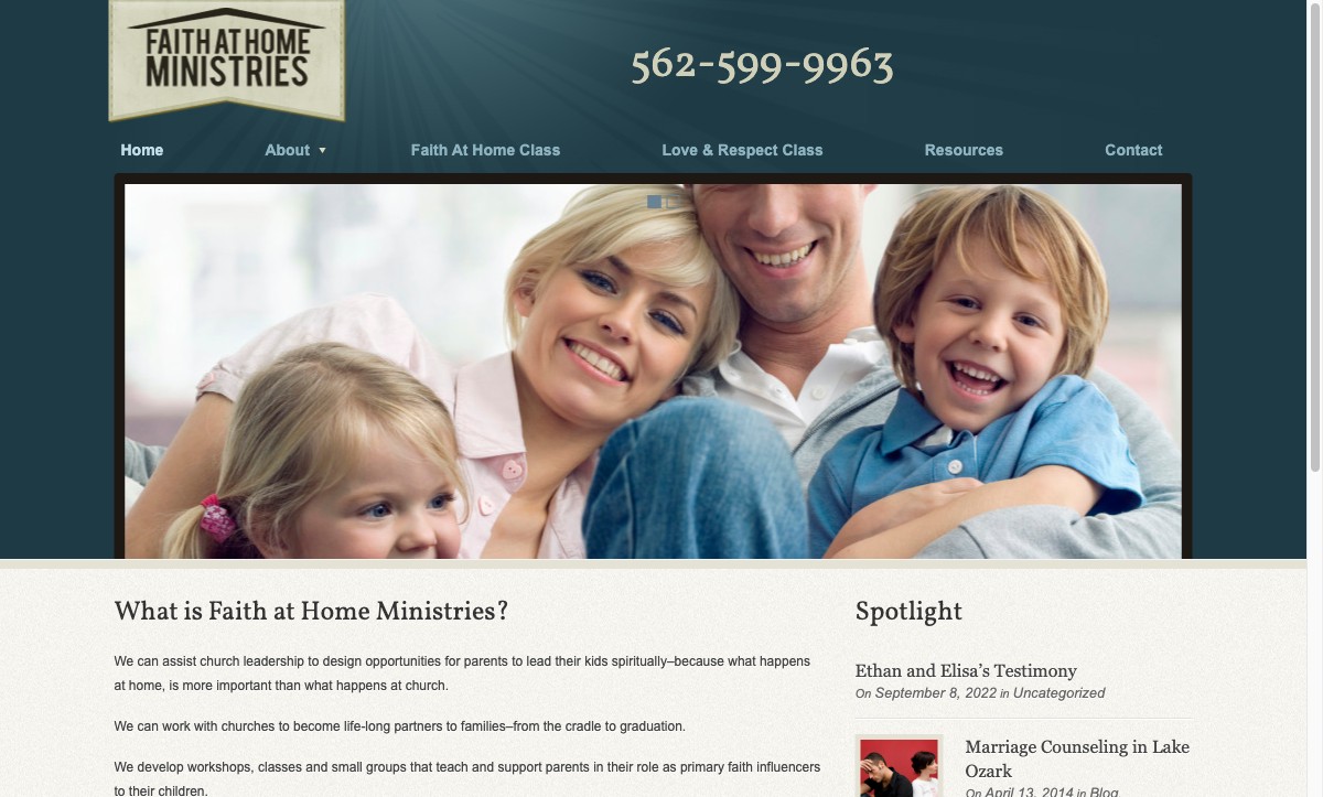 Faith at Home Ministries — Ministry site with sermon/resource archive and donor pages. WordPress with a custom publishing workflow.