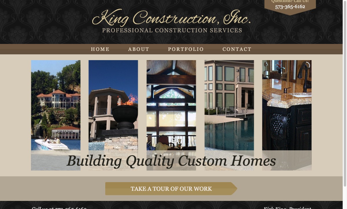 King Construction — General contractor site. Clear service-line pages, estimate-request forms routed directly to the owner.