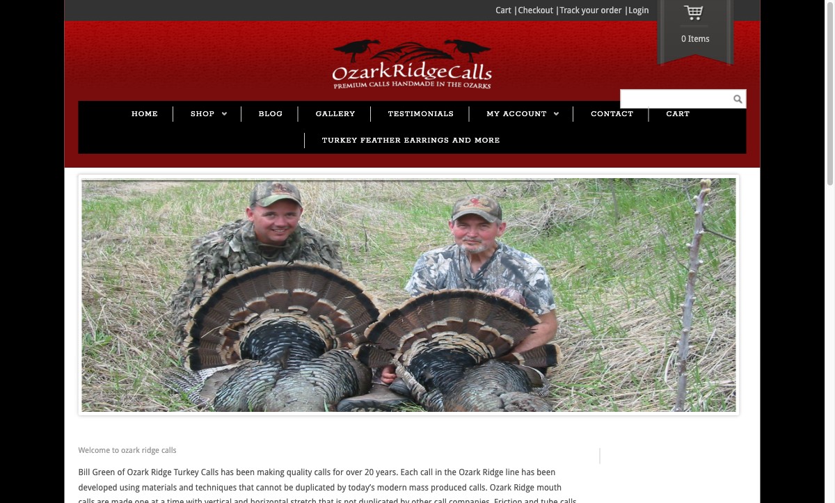 Ozark Ridge Calls — E-commerce retailer running WooCommerce since 2013. Long-term hosting, maintenance, and feature-dev relationship.